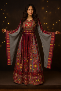 Gray Embroidery Traditional Palestinian Thobe Machine Made