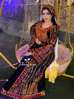 Load image into Gallery viewer, Black Silk Light Velvet Traditional Embroidered Thoub With Matching Headpiece
