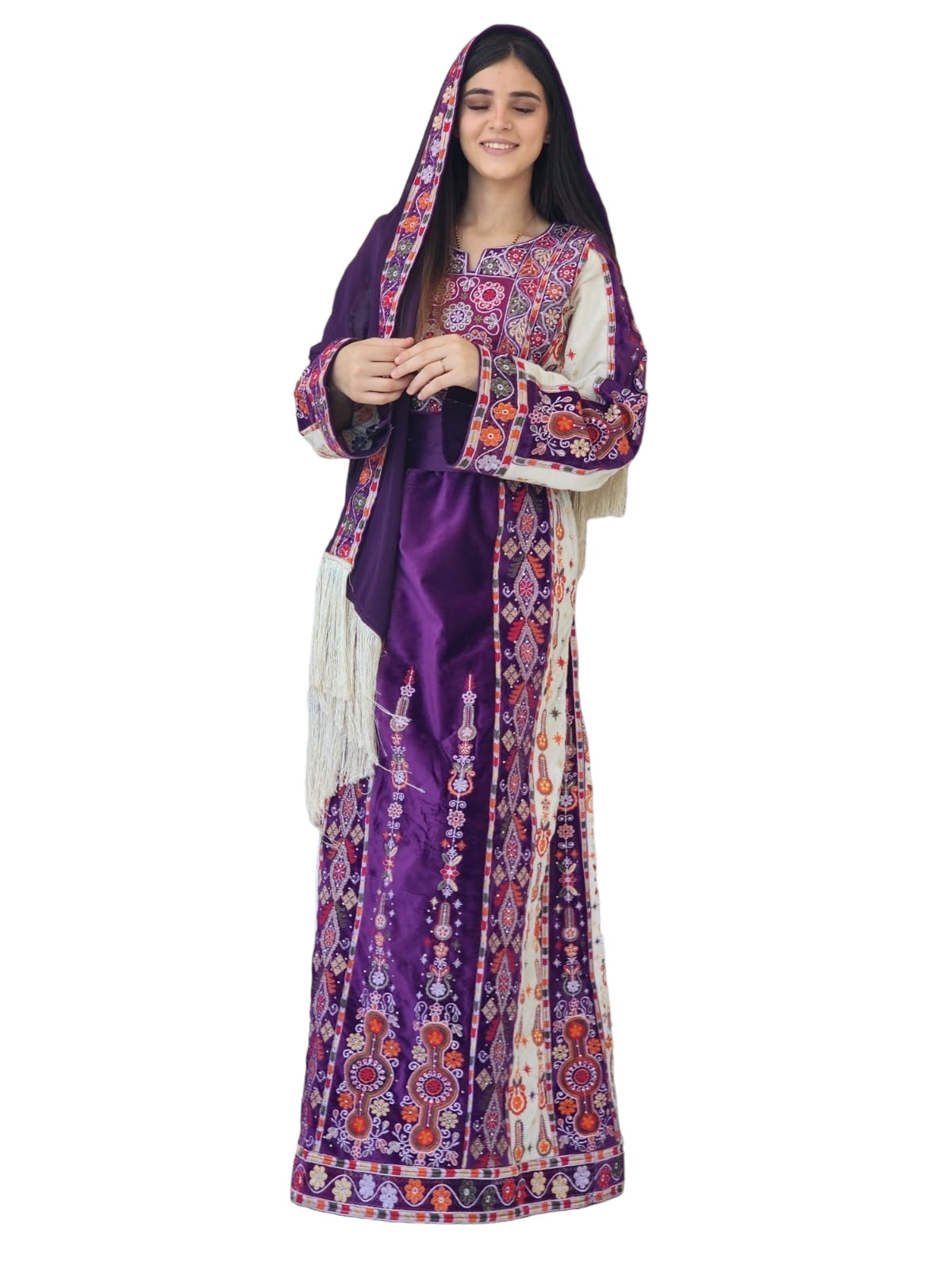 Malacca Silk Velvet Purple Stone Embroidery Thoub With Matching Headpiece