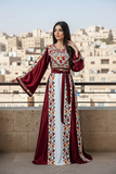 Maroon Floral Embroidery Silk Fashion Dress