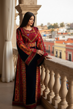 Load image into Gallery viewer, Blue Velvet embellished with intricate Qasab (metallic) embroidery.
