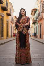 Load image into Gallery viewer, Maroon Velvet Palastine Thoub &amp; Matching Headpiece
