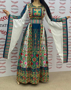 Green Embroidery Traditional Palestinian Thobe Machine Made