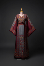 Load image into Gallery viewer, Luxury Gray Palestinian Fellahi Thobe with Traditional Embroidery
