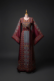 Luxury Gray Palestinian Fellahi Thobe with Traditional Embroidery