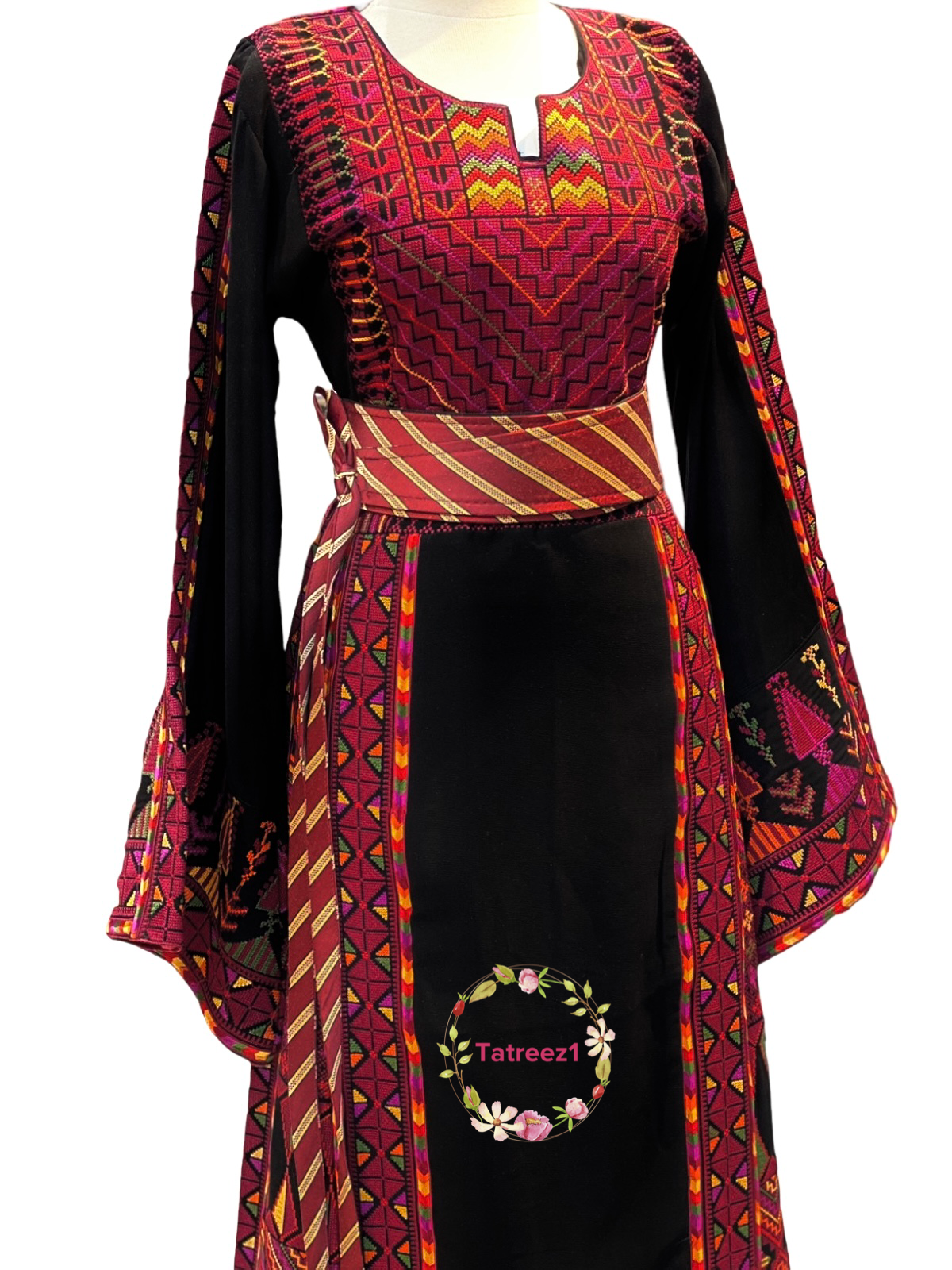 Red/Black Traditional Thoub Embroidery  Elegant with Kashmir Belt