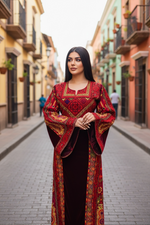 Charger l'image dans la galerie, Maroon Velvet embellished with intricate Qasab (metallic) embroidery.
