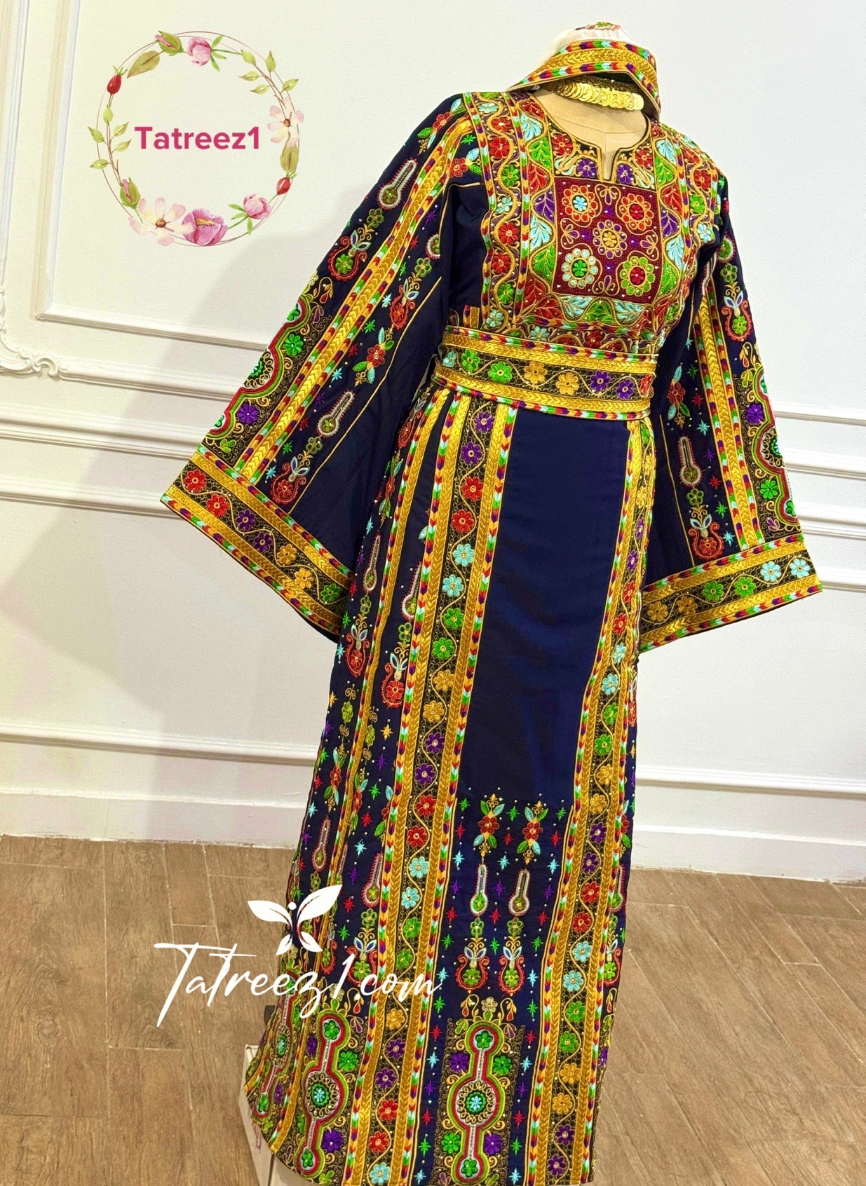 Navy Traditional Palestinian Thobe –  Full Set with Headscarf