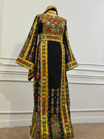 Load image into Gallery viewer, Traditional Palestinian Thobe – Royal Black Full Set with Headscarf
