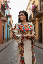 Load image into Gallery viewer, Beige Simple &amp; Classic Elegant Emberoidery Dress With Matching belt
