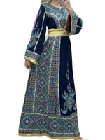 Load image into Gallery viewer, Navy Embroidery Embroidered Palestinian Thobe With Reversible Belt
