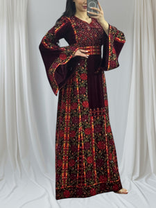 Maroon Velvet Embroidery Stone Thoub