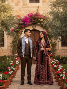 Maroon New Collection Jennah wnar Malacca Thoub Silk Velvet  Embroidery Thoub come with Embroidery Belt