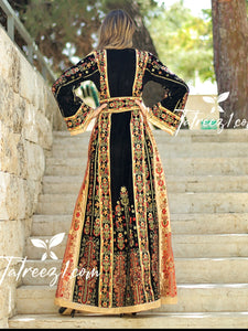 The New Black Velvet Malacca Embroidered Palestinian Fellahi Thobe