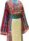 Qasab Majdalway Beige shade  Embroidered Palestinian Fellahi Thobe