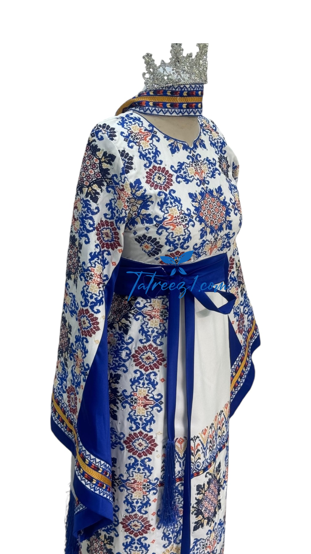 Blue Embroidery With Reversable Belt Astonishing Palstainen Embroidery Traditional Long Thoub With Matching Headpiece