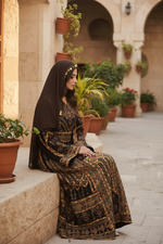 Load image into Gallery viewer, Golden Embroidery Silk Dark Brown Velvet Stone Thobe
