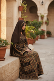 Golden Embroidery Silk Dark Brown Velvet Stone Thobe
