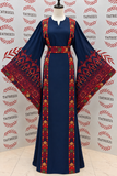 Navy Traditional Multicolor  Embroidered Palestinian Dress