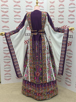 Load image into Gallery viewer, Purple Traditional Palestinian Thobe – Richly Embroidered Elegance
