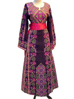 Charger l&#39;image dans la galerie, Purple Color Mutli Embroidered Palestinian Fellahi Thobe With Kashmir belt
