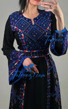 "Black/Blue Embroidery-Embroidered Palestinian Thobe with Embroidered Belt."
