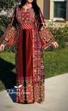 Malacca Black Silk Velvet  Traditional Mutlicolord Embroidery Palestinian Fellahi Thobe
