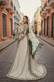 Green Embroidered Palestinian Fellahi Thobe With Matching Headpiece & overskirt