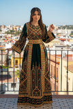 Green Manajel Embroidery Velvet Stones Long Thoub
