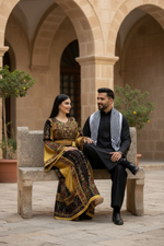 Load image into Gallery viewer, Velvet Black Palestinian Tatreez Thobe Heritage Elegance Embroidered Dress
