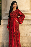 Red Front Embroidery Silk Dress