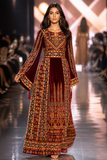 Beautiful Maroon Velvet Embroidery Stone Thoub