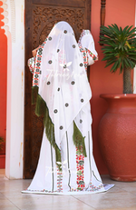 Load image into Gallery viewer, White Stunning Thoub with Floral Green Embroidery and Overskirt.
