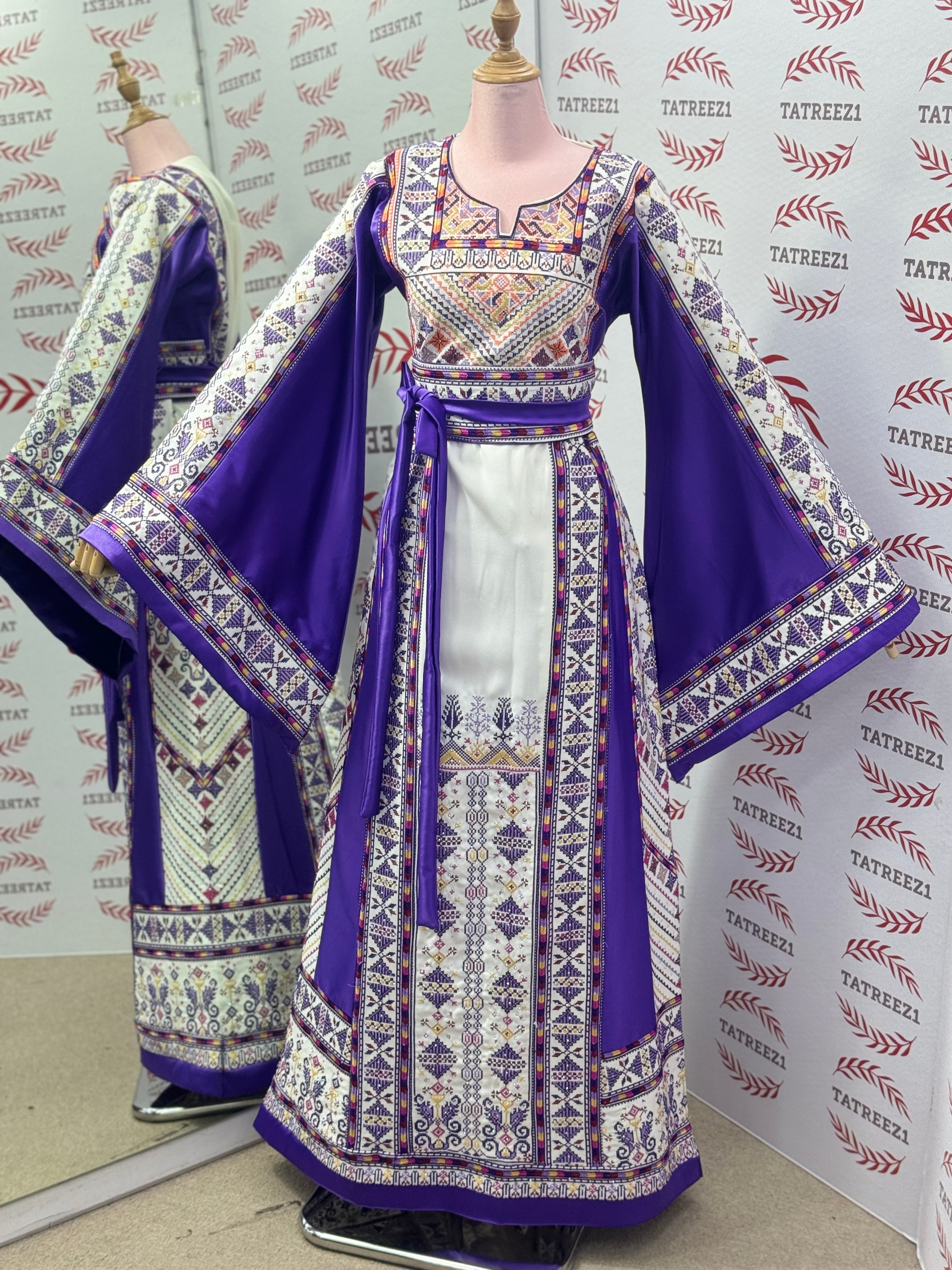 Purple Embroidery Traditional Palestinian Thobe Machine Made