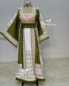 With Reversable Belt Green Astonishing Palstainen Embroidery Traditional Long Thoub With Matching Headpiece