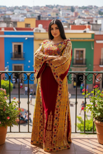 Load image into Gallery viewer, Velvet embellished with intricate Qasab (metallic) embroidery.
