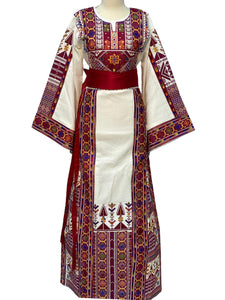 Etameen Material Ivory Traditional Embroidered Palestinian Thobe