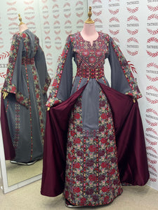 Royal Elegance Gray Thoub with Overskirt Thoub with Floral Embroidery