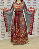 Load image into Gallery viewer, Gray Embroidery Traditional Palestinian Thobe Machine Made
