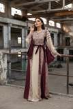 Maroon Tatreez Elegant Embroidered Palestinian Beige Dress