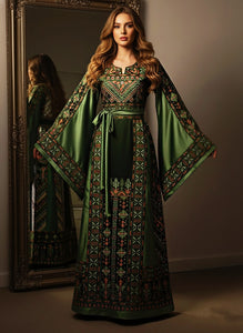 Green Embroidery Traditional Palestinian Thobe Machine Made
