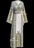 Etameen Light Beige Shade Traditional Green Embroidered Palestinian Fellahi Thobe