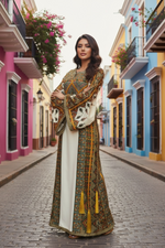 Load image into Gallery viewer, Green Embroidered Palestinian Thobe Wide Sleeves
