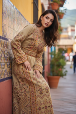 Load image into Gallery viewer, Velvet Beige Embroidery Thoub
