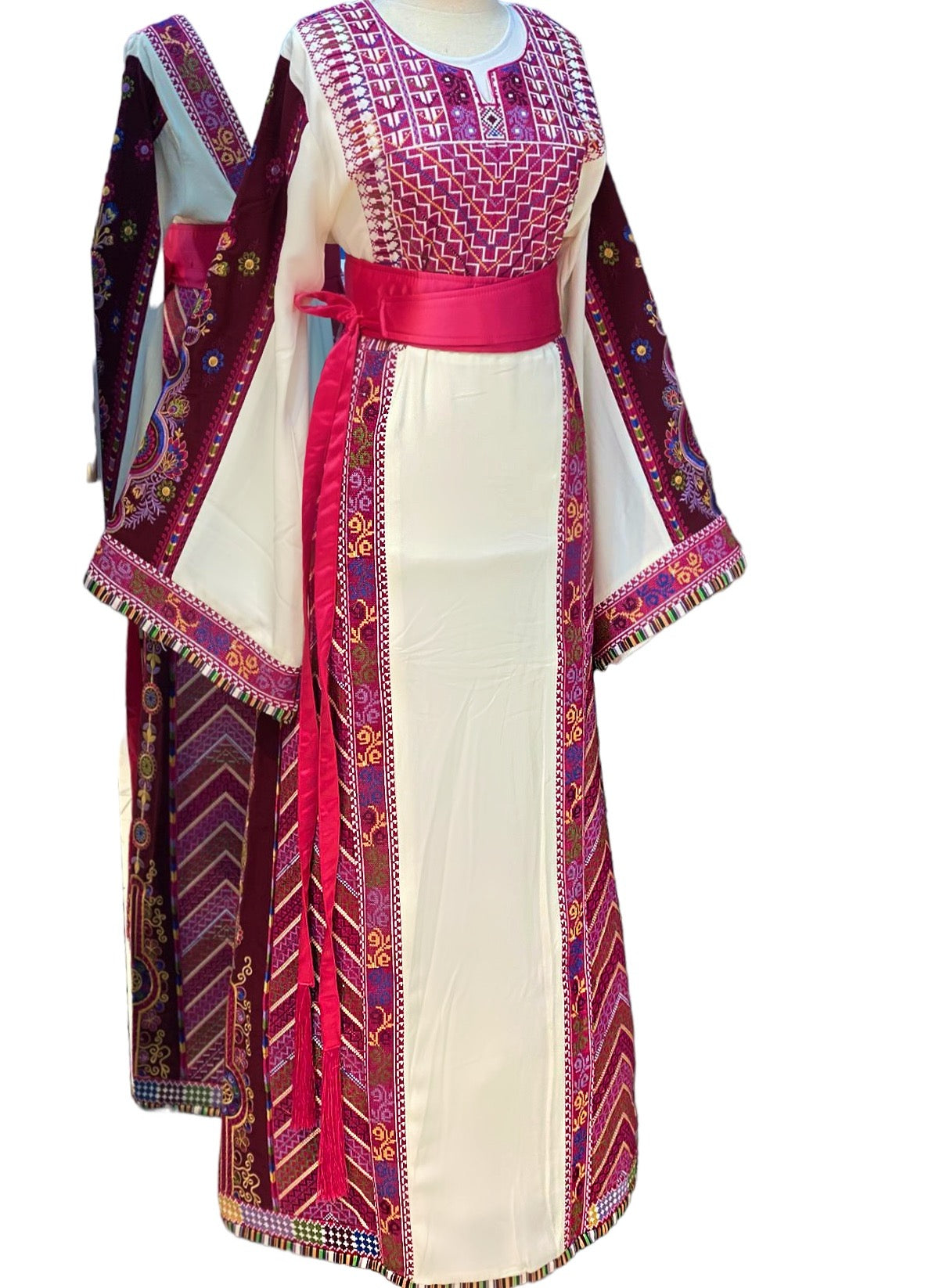 Delicate Malacca  Pink Embroidery Thobe with Silk Belt