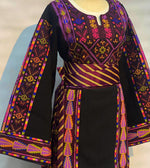 Load image into Gallery viewer, Black Etameen Purple Embroidered Palestinian Fellahi Thobe With Kashmir belt
