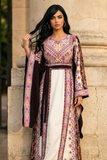 Purple Embroidered Palestinian Thobe with Wide Sleeves