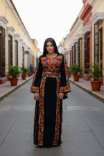 Load image into Gallery viewer, Black Simple &amp; Classic And Elegant Emberoidery Dress With Matching belt
