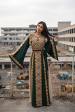 Green Elegant Embroidered Palestinian Dress