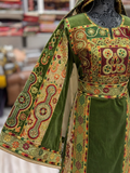 Qasab Green Malacca Silk German Velvet Thoub with Embroidery with Matching Headpiece